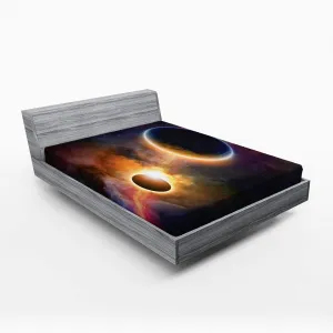 Ambesonne Outer Space Fitted Sheet, Planet in Milky Way Dark Nebula Gas Cloud Celestial Solar Eclipse Galaxy Theme, Bed Cover with All-Round Elastic Deep Pocket for Comfort, King Size, Multicolor