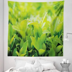 Ambesonne Plant Tapestry Queen Size, Green Leaves with Sun Open Air Sunny Days Spring Time Happy Vibes Environment, Wall Hanging Bedspread Bed Cover Wall Decor, 88" X 88", Apple Green