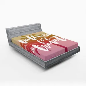 Ambesonne Saying Fitted Sheet, Will Work for Travel Funny Saying at Vintage Filtered Background with a Palm Tree, Bed Cover with All-Round Elastic Deep Pocket for Comfort, Queen Size, Multicolor