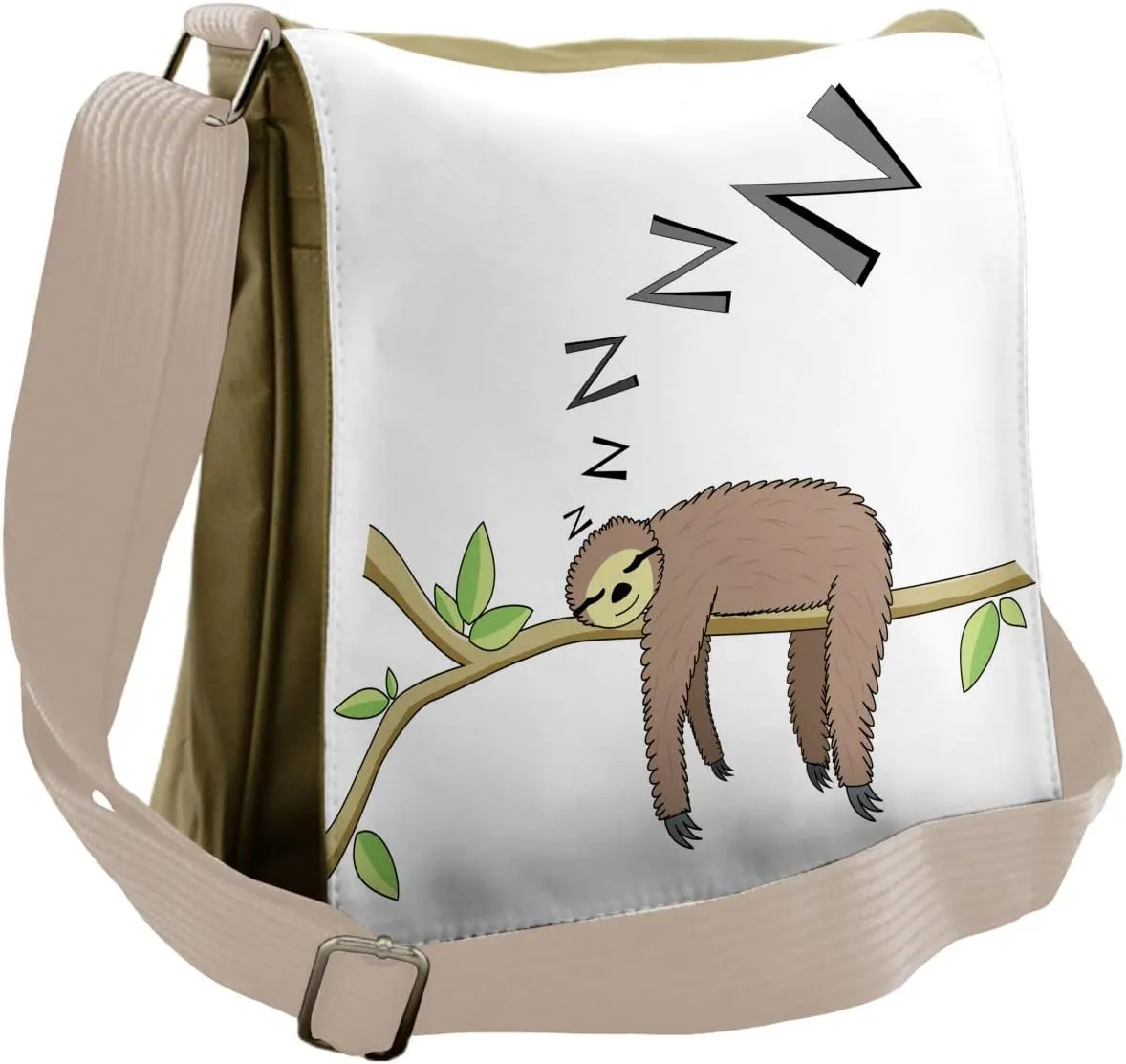 Ambesonne Sloth Messenger Bag, Arboreal Mammal Sleeping, Unisex Cross-body