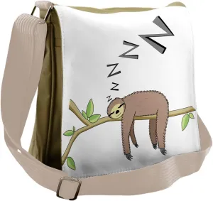 Ambesonne Sloth Messenger Bag, Arboreal Mammal Sleeping, Unisex Cross-body