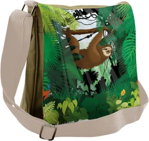 Ambesonne Sloth Messenger Bag, Vibrant Rainforest Plants, Unisex Cross-body