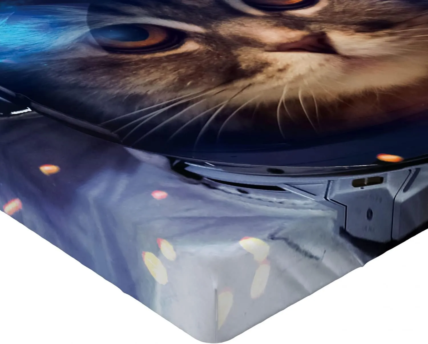 Ambesonne Space Cat Fitted Sheet, Felline Astronaut Theme Funny Illustration with Science Themes Exploring Universe, Bed Cover with All-Round Elastic Deep Pocket for Comfort, Twin Size, Blue Brown