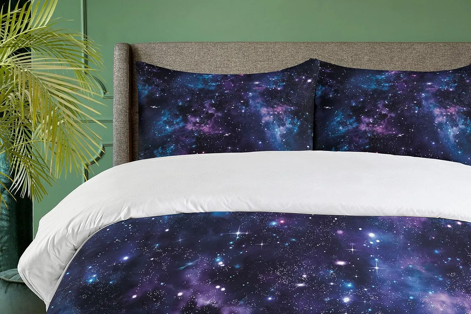 Ambesonne Space Duvet Cover Set, Mystical Sky with Star Clusters Cosmos Nebula Celestial Scenery Artwork, Decorative 2 Piece Bedding Set with 1 Pillow Sham, Twin Size, Blue