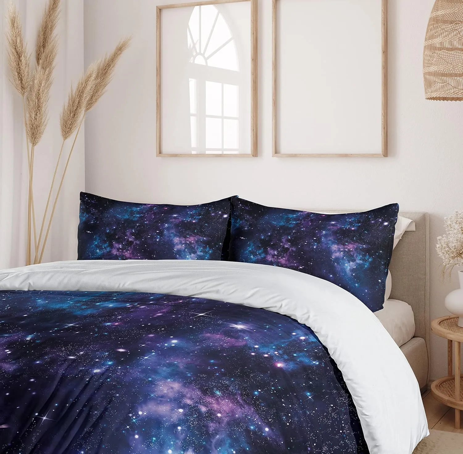 Ambesonne Space Duvet Cover Set, Mystical Sky with Star Clusters Cosmos Nebula Celestial Scenery Artwork, Decorative 2 Piece Bedding Set with 1 Pillow Sham, Twin Size, Blue