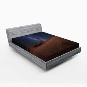 Ambesonne Space Fitted Sheet, Life on Mars Themed Surreal Surface of Gobi Desert Dune Oasis Lunar Adventure Photo, Soft Decorative Fabric Bedding All-Round Elastic Pocket, Queen Size, Brown Blue