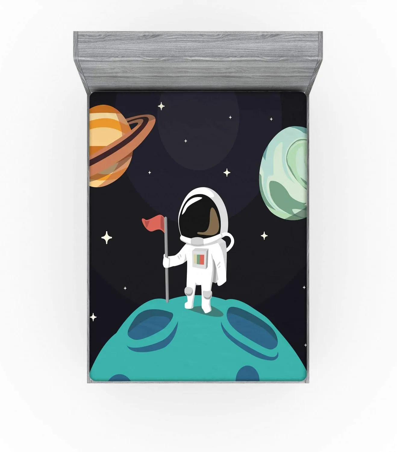 Ambesonne Space Fitted Sheet, Planets Earth Mercury Galaxy Neptune Pluto Jupiter Adventure Futuristic Print, Soft Decorative Fabric Bedding All-Round Elastic Pocket, Queen Size, Blue