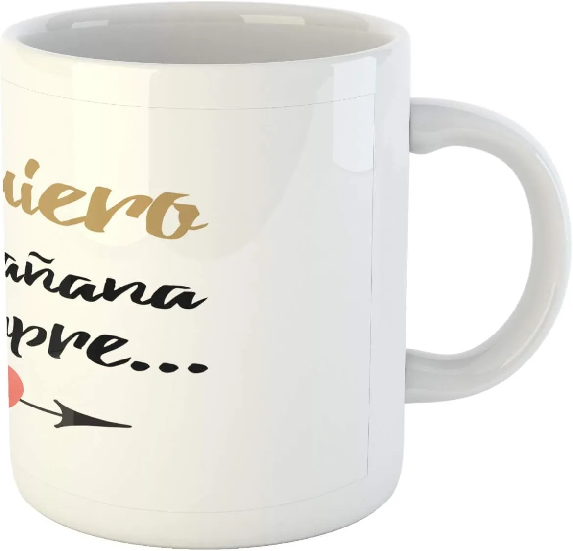 Ambesonne Spanish Mug, Te Quiero Hoy Manana Y Siempre Love Words with Heart on Arrow Valentines, Ceramic Coffee Mug Cup for Water Tea Drinks, 11 oz, Black White