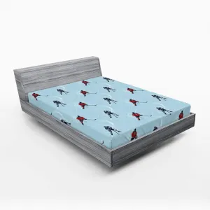 Ambesonne Sport Fitted Sheet, Abstract Lines Background Ice Hockey Pattern Competitive Match Winter Season, Soft Decorative Fabric Bedding All-Round Elastic Pocket, Full Size, Black Blue