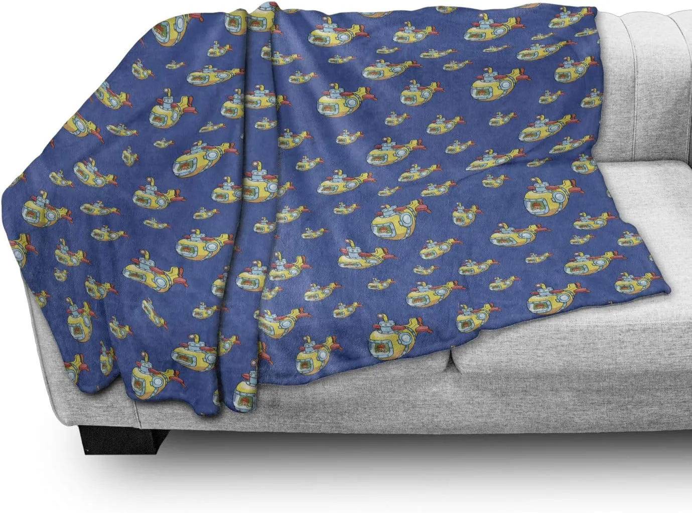 Ambesonne Submarine Throw Blanket, Adventure Underwater Vehicle Happy Colorful Cartoon, Flannel Fleece Accent Piece Soft Couch Cover for Adults, 50" x 60", Cobalt Blue Multicolor