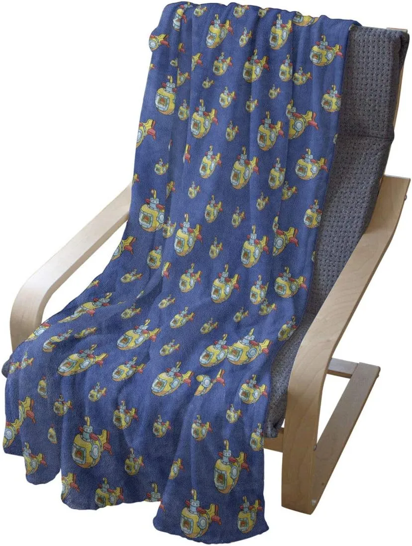 Ambesonne Submarine Throw Blanket, Adventure Underwater Vehicle Happy Colorful Cartoon, Flannel Fleece Accent Piece Soft Couch Cover for Adults, 50" x 60", Cobalt Blue Multicolor
