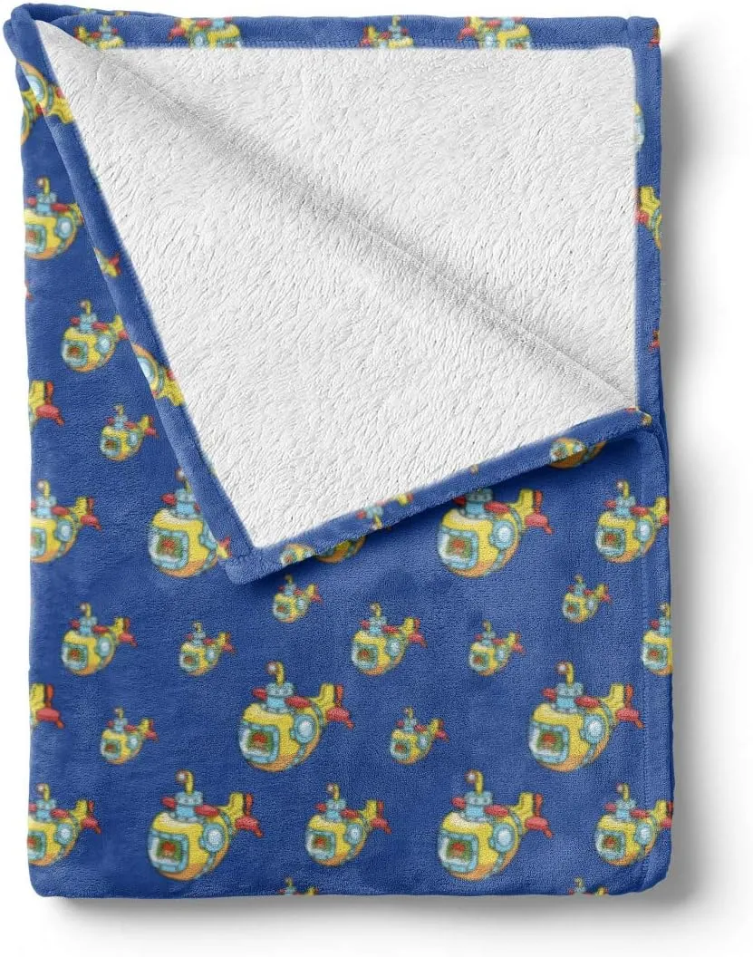 Ambesonne Submarine Throw Blanket, Adventure Underwater Vehicle Happy Colorful Cartoon, Flannel Fleece Accent Piece Soft Couch Cover for Adults, 50" x 60", Cobalt Blue Multicolor
