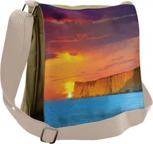 Ambesonne Summer Messenger Bag, Sea Sunset with Cliffs, Unisex Cross-body