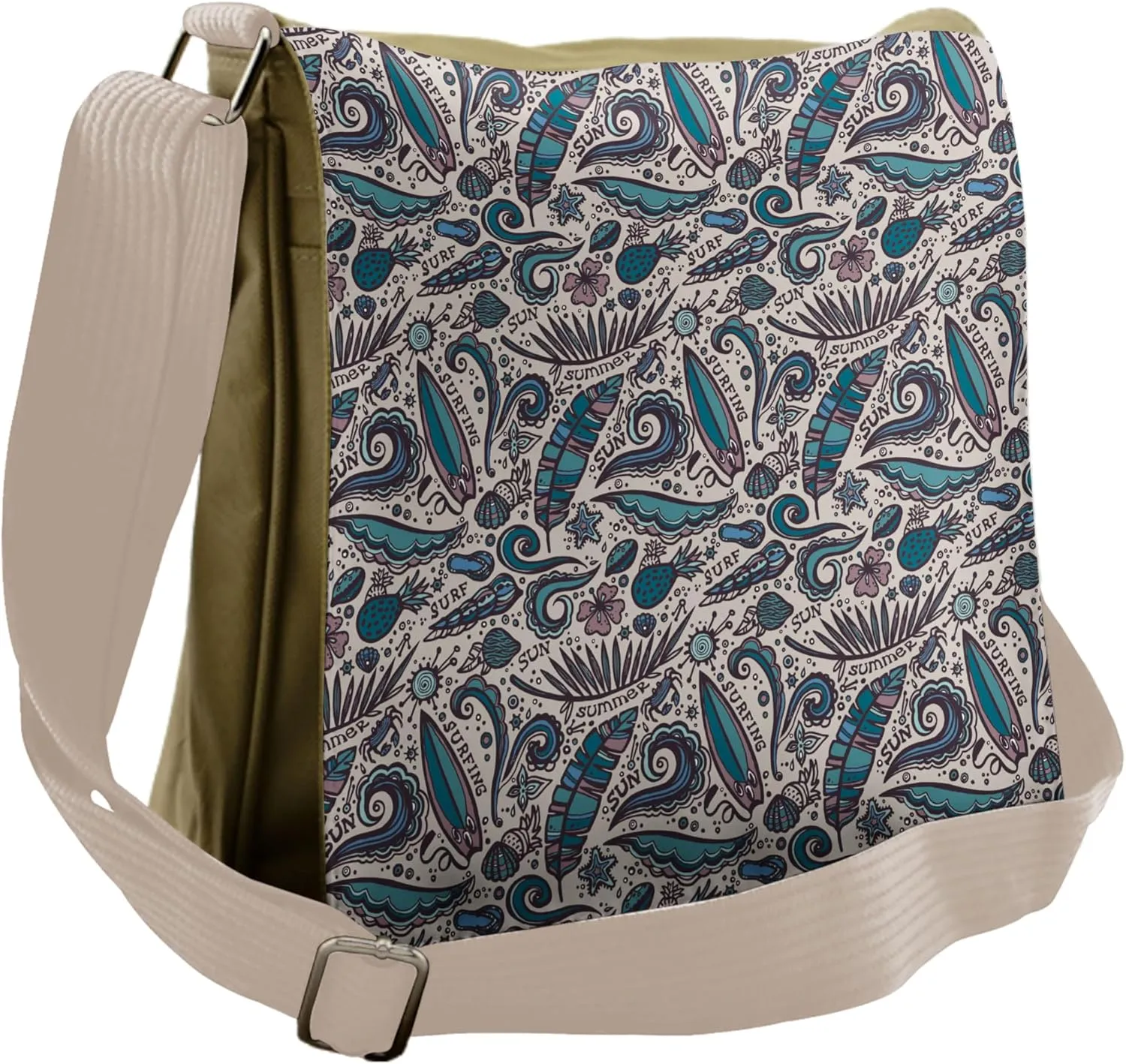 Ambesonne Surfboard Messenger Bag, Exotic Waters Fun, Unisex Cross-body