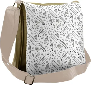 Ambesonne Surfboard Messenger Bag, Monochrome Coastal, Unisex Cross-body
