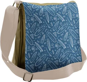 Ambesonne Surfboard Messenger Bag, Ocean Waves Doodle, Unisex Cross-body