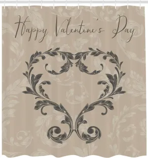 Ambesonne Taupe Shower Curtain, Happy Valentine's Day Hand Writing Laurel Leaves Forming a Heart Victorian, Cloth Fabric Bathroom Decor Set with Hooks, 105" Extra Wide, Taupe Tan