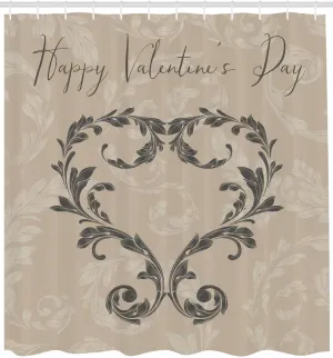 Ambesonne Taupe Shower Curtain, Happy Valentine's Day Hand Writing Laurel Leaves Forming a Heart Victorian, Cloth Fabric Bathroom Decor Set with Hooks, 69" W x 75" L, Taupe Tan