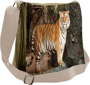 Ambesonne Tiger Messenger Bag, Alert Angry Royal Feline, Unisex Cross-body
