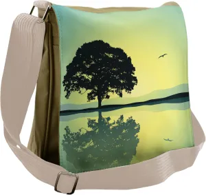 Ambesonne Tree Messenger Bag, Reflections on Water Sun, Unisex Cross-body