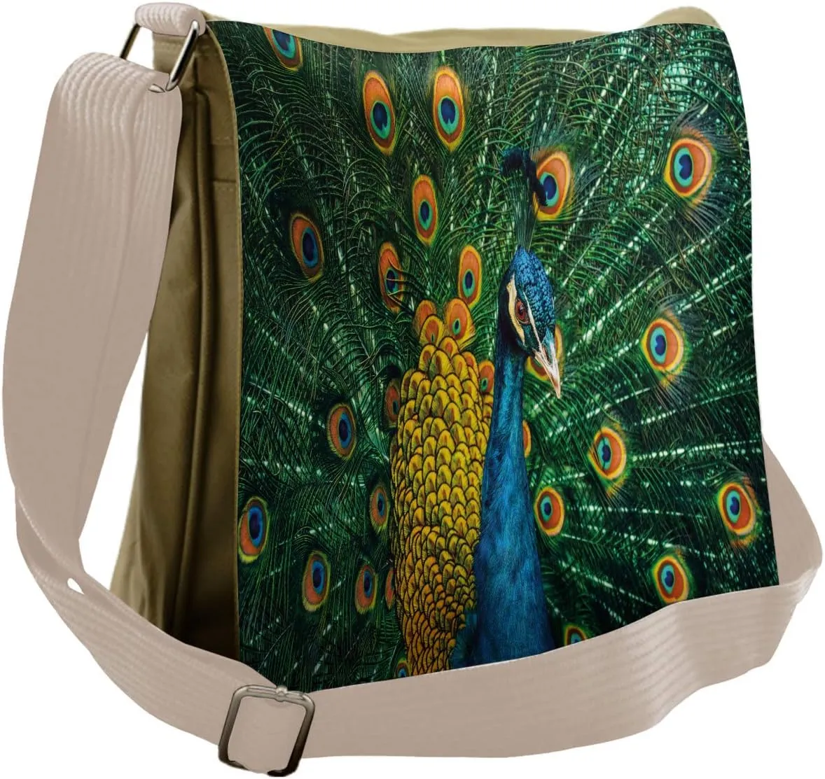 Ambesonne Tropic Messenger Bag, Portrait of the Peacock, Unisex Cross-body