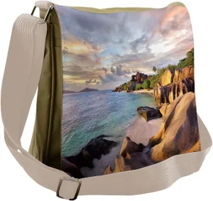 Ambesonne Tropic Messenger Bag, Rock Sandy Beach Island, Unisex Cross-body