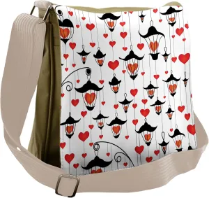 Ambesonne Valentines Messenger Bag, Hearts in Lamps Romance, Unisex Cross-body