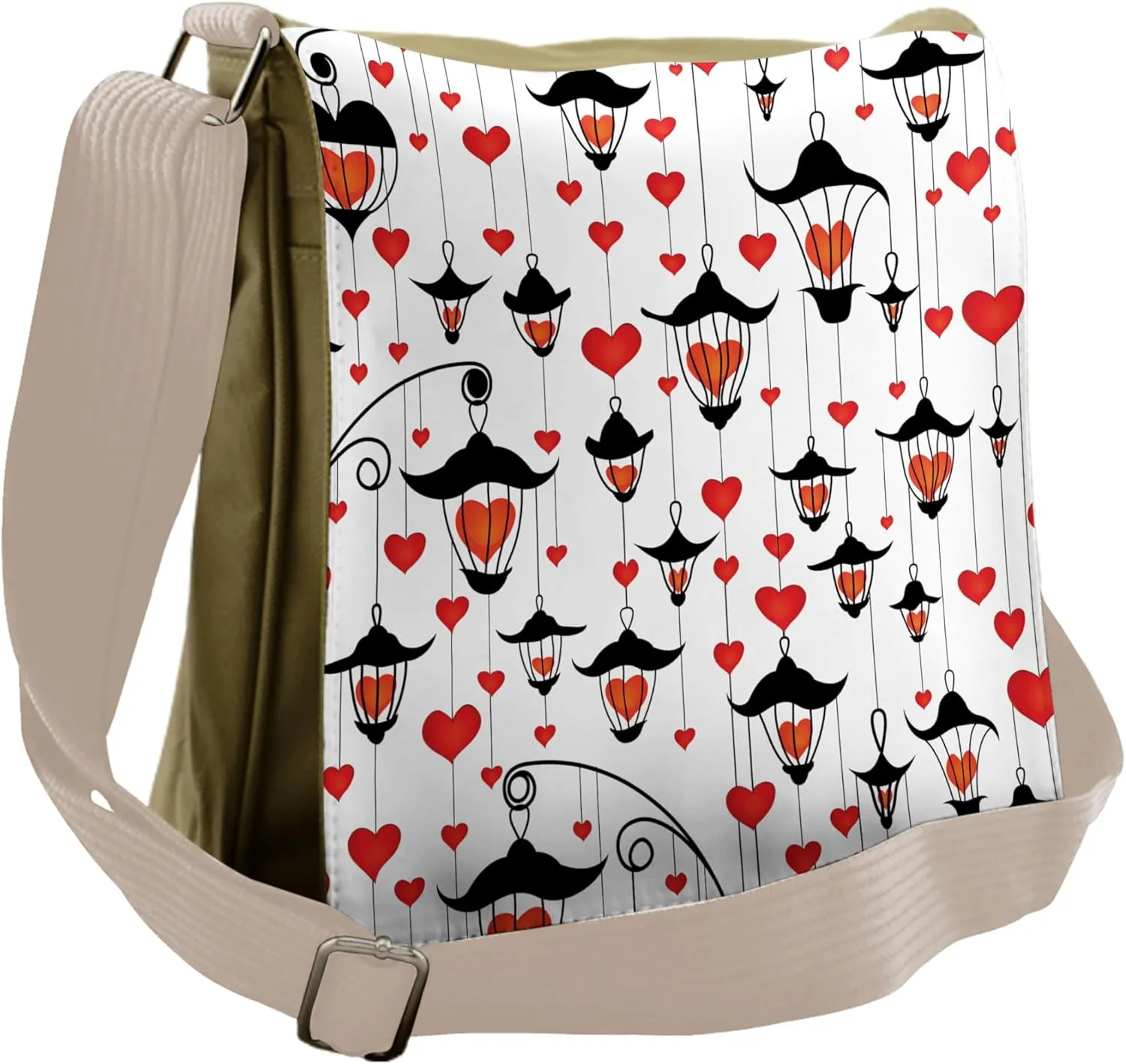Ambesonne Valentines Messenger Bag, Hearts in Lamps Romance, Unisex Cross-body