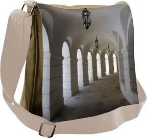 Ambesonne White Messenger Bag, Medieval Art Corridor, Unisex Cross-body