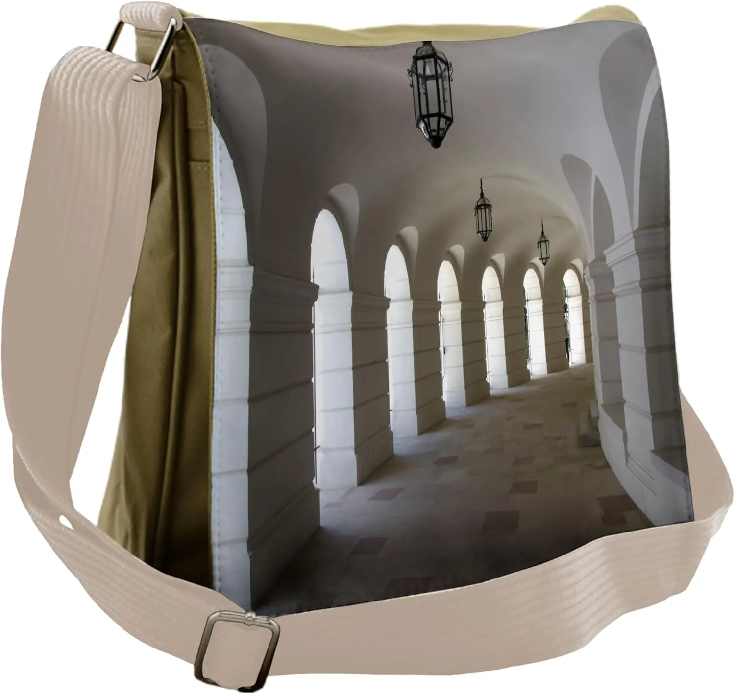 Ambesonne White Messenger Bag, Medieval Art Corridor, Unisex Cross-body