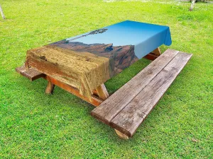 Ambesonne Windmill Outdoor Tablecloth, Flinders Ranges South Australia Mountains Barren Land Summer, Decorative Washable Picnic Table Cloth, 58" X 84", Earth Yellow and Pale Blue