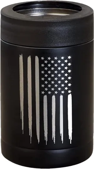 American Flag Insulated Can Cooler - Stainless Steel Bottle Cooler - Engraved USA Flag - American Flag Gifts | Disabled USMC Vet Owned Small Business