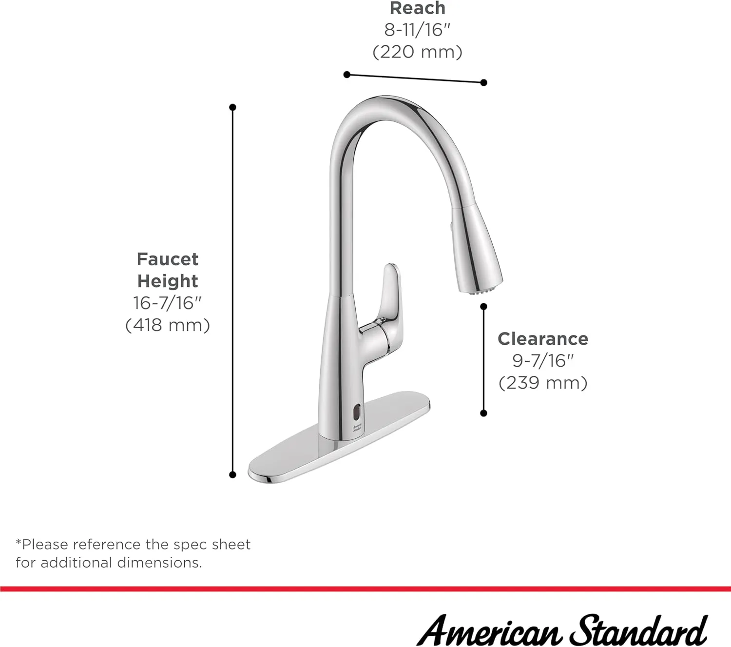 American Standard 7077380.002 Colony Pro Touchless Pull-Down Kitchen Faucet with sprayer Chrome