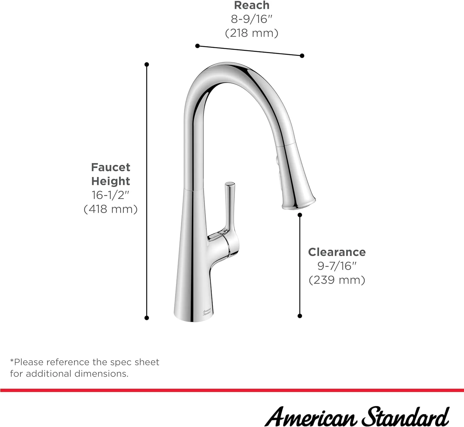 American Standard 7441300.075 Southport Pull-Down Kitchen Faucet with Sprayer, 1.8 GPM, Stainless Steel