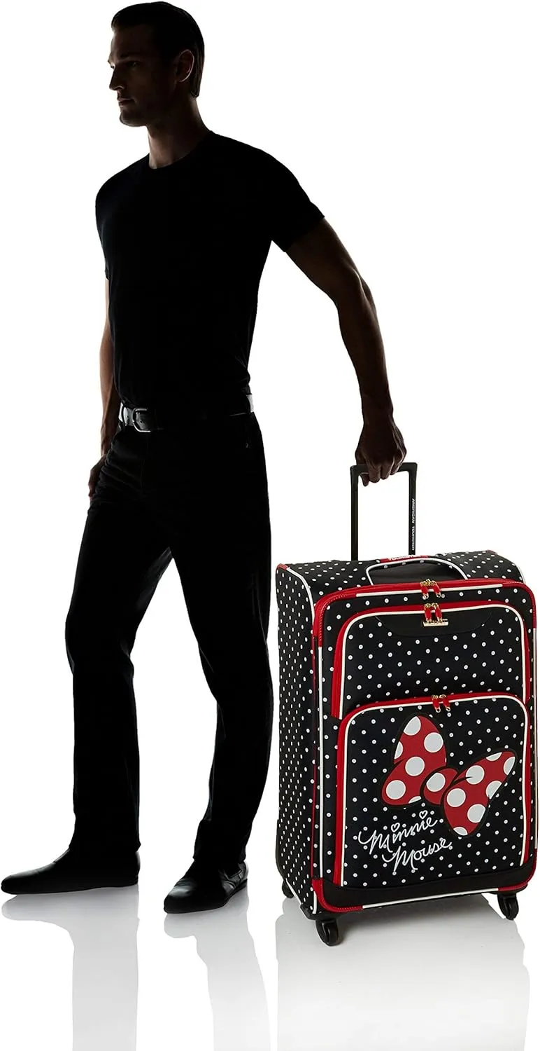 American Tourister Disney Softside Luggage with Spinner Wheels, Minnie Mouse Red Bow, Checked-Large 28-Inch
