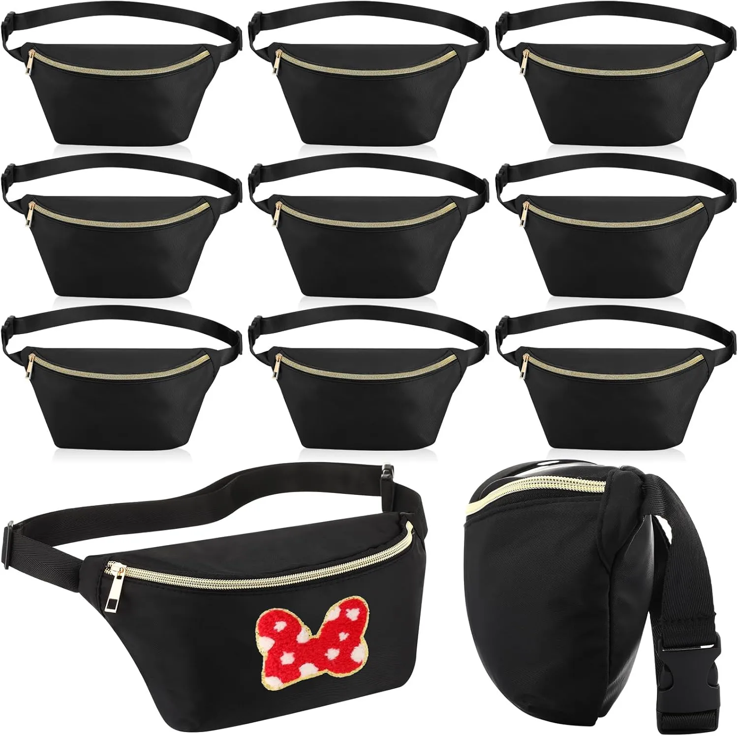 Amylove 9 Pieces Fanny Packs Nylon Waist Bag Zipper Travel Running Bag with Adjustable Strap for Women Men(Black)