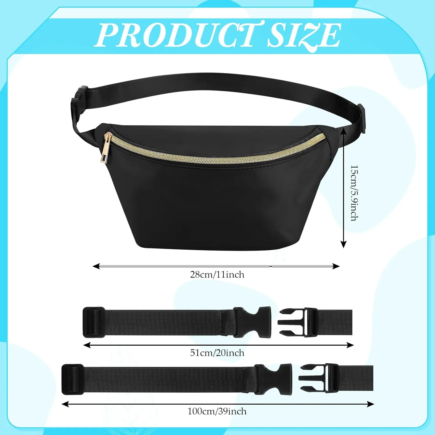 Amylove 9 Pieces Fanny Packs Nylon Waist Bag Zipper Travel Running Bag with Adjustable Strap for Women Men(Black)