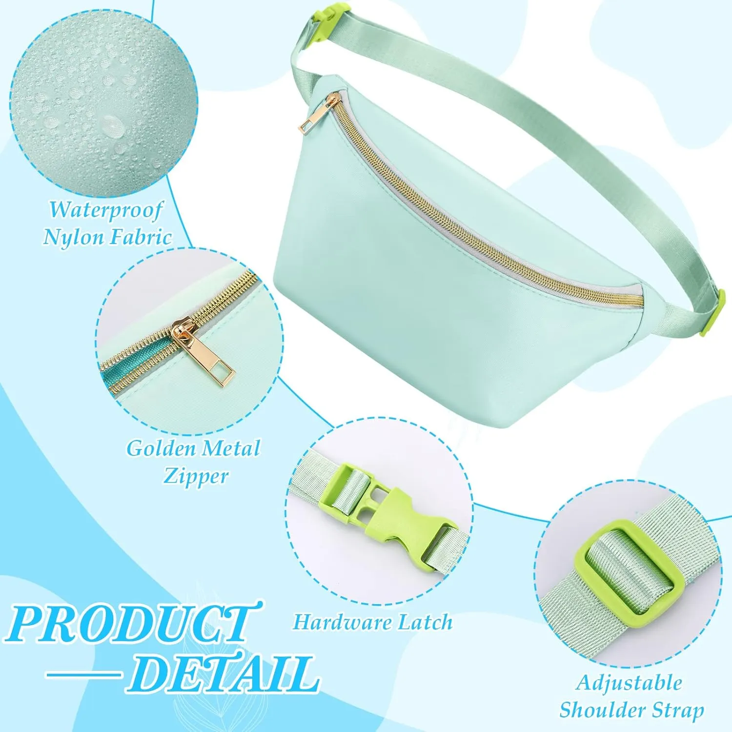 Amylove 9 Pieces Fanny Packs Nylon Waist Bag Zipper Travel Running Bag with Adjustable Strap for Women Men(Bright Colors)