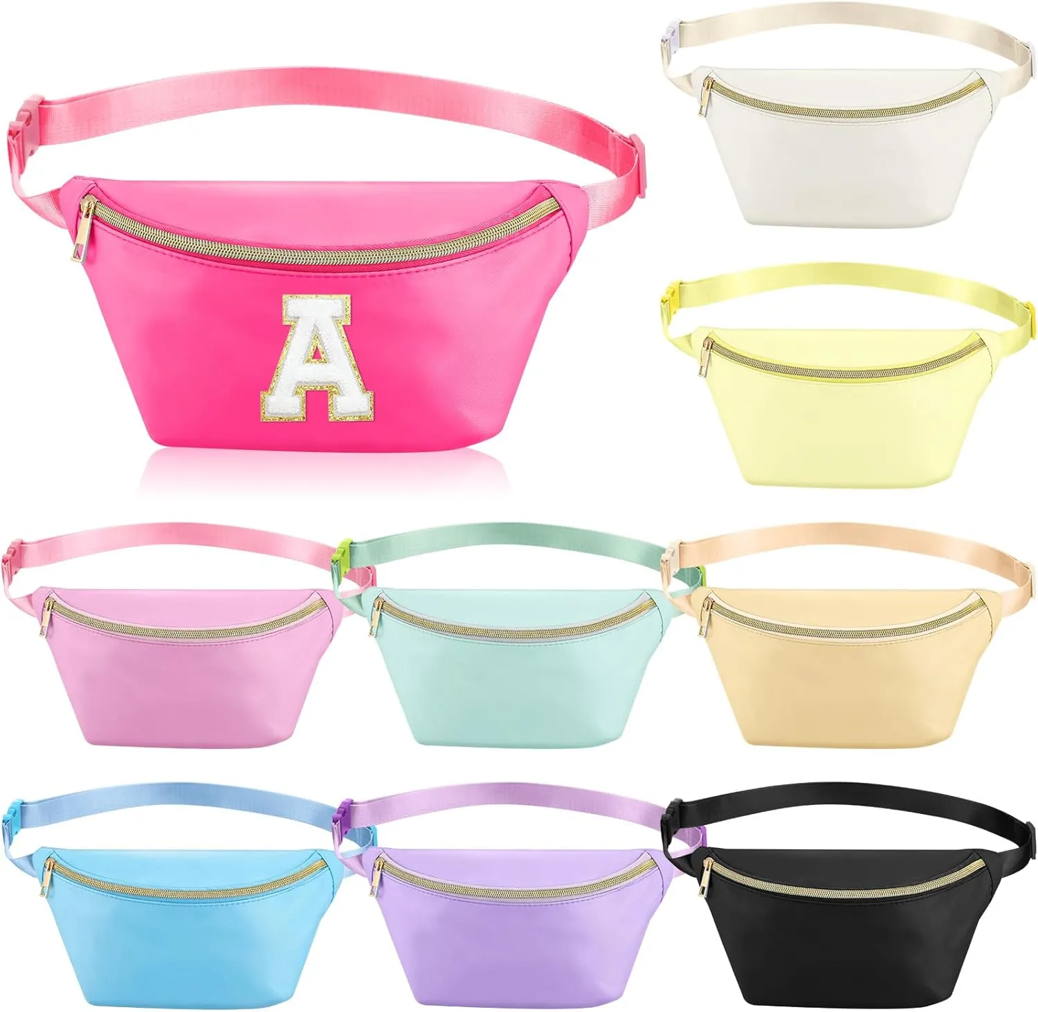 Amylove 9 Pieces Fanny Packs Nylon Waist Bag Zipper Travel Running Bag with Adjustable Strap for Women Men(Bright Colors)