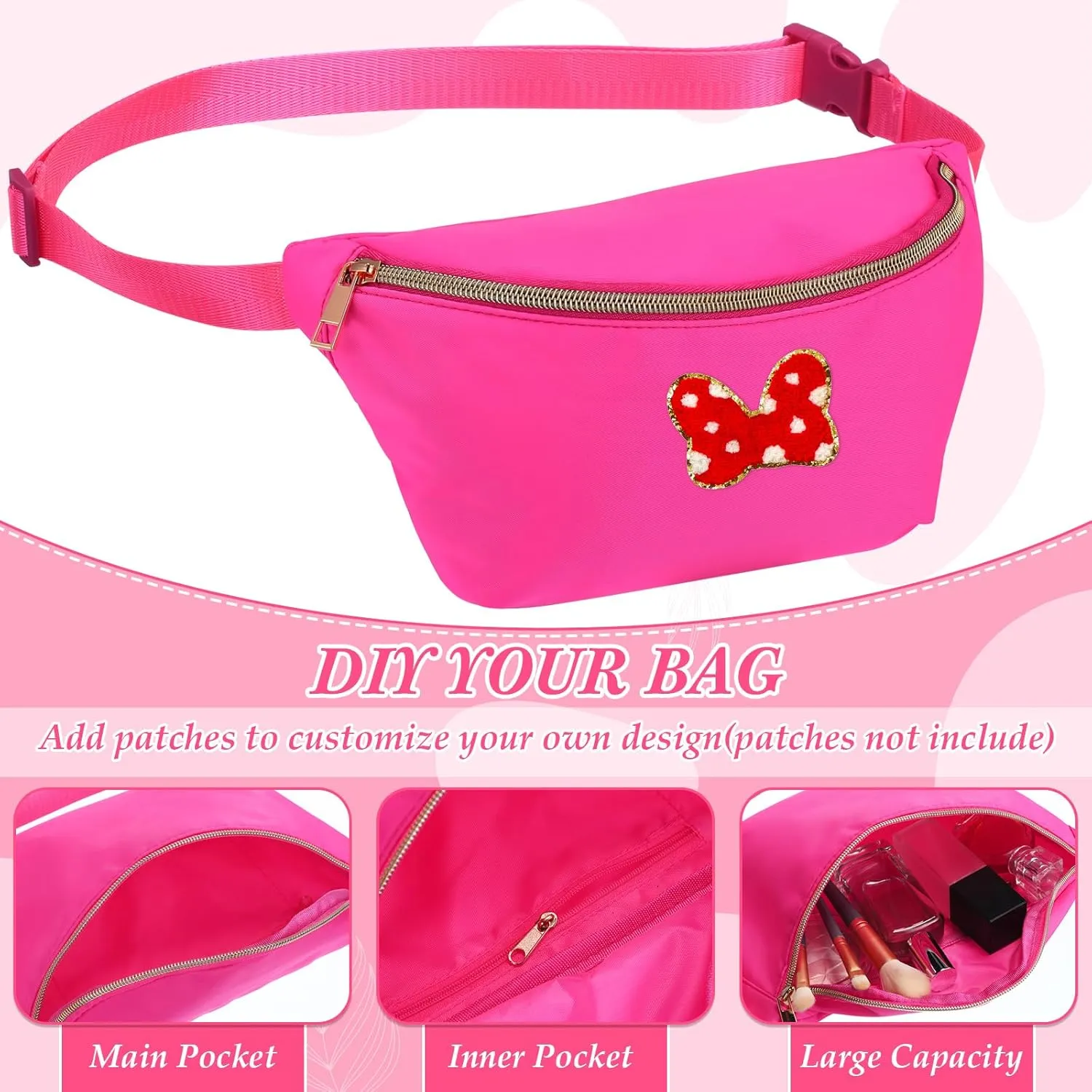 Amylove 9 Pieces Fanny Packs Nylon Waist Bag Zipper Travel Running Bag with Adjustable Strap for Women Men(Rose Red)