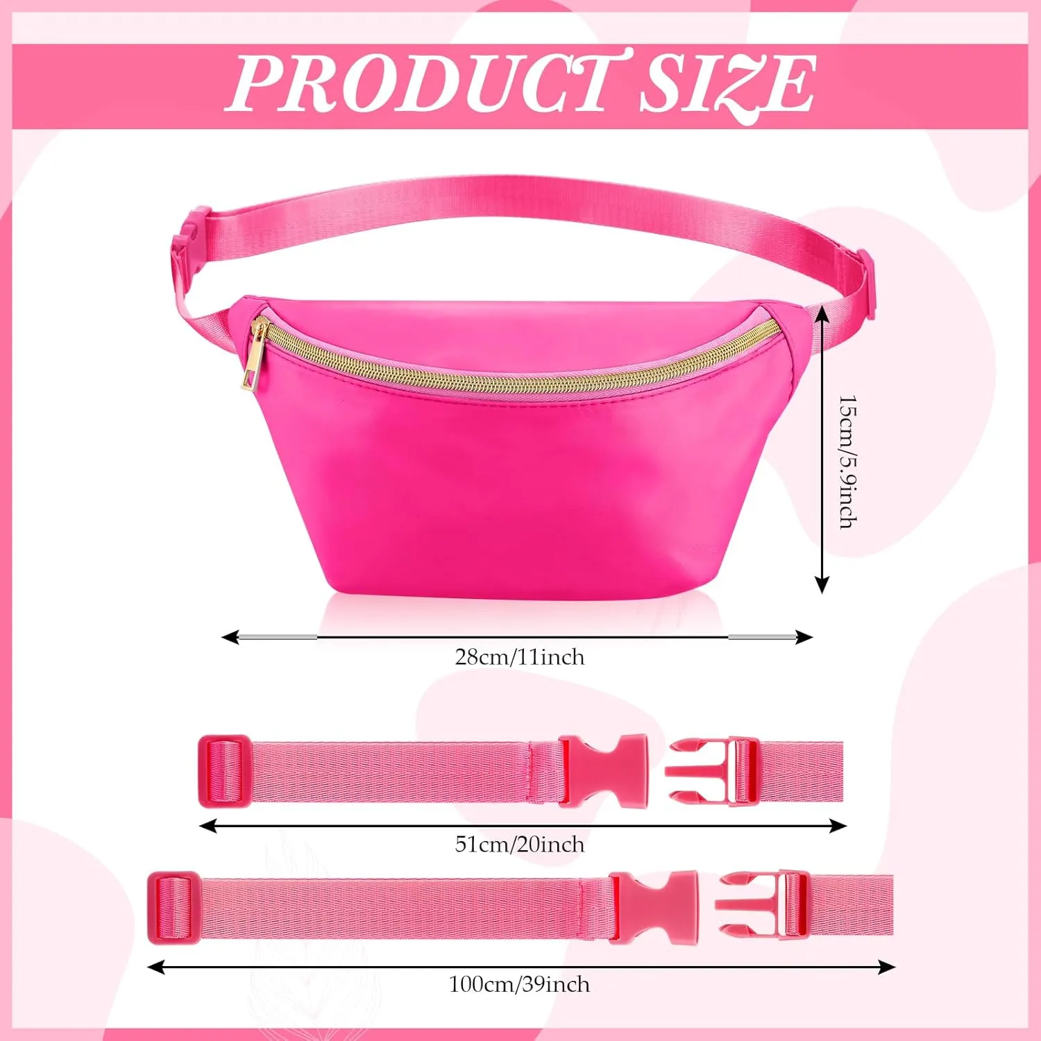 Amylove 9 Pieces Fanny Packs Nylon Waist Bag Zipper Travel Running Bag with Adjustable Strap for Women Men(Rose Red)