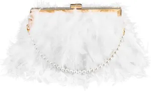 Amylove Feather Clutch Purses for Women Wedding Evening Bride Furry Purse Classy Fringe Glossy Designer