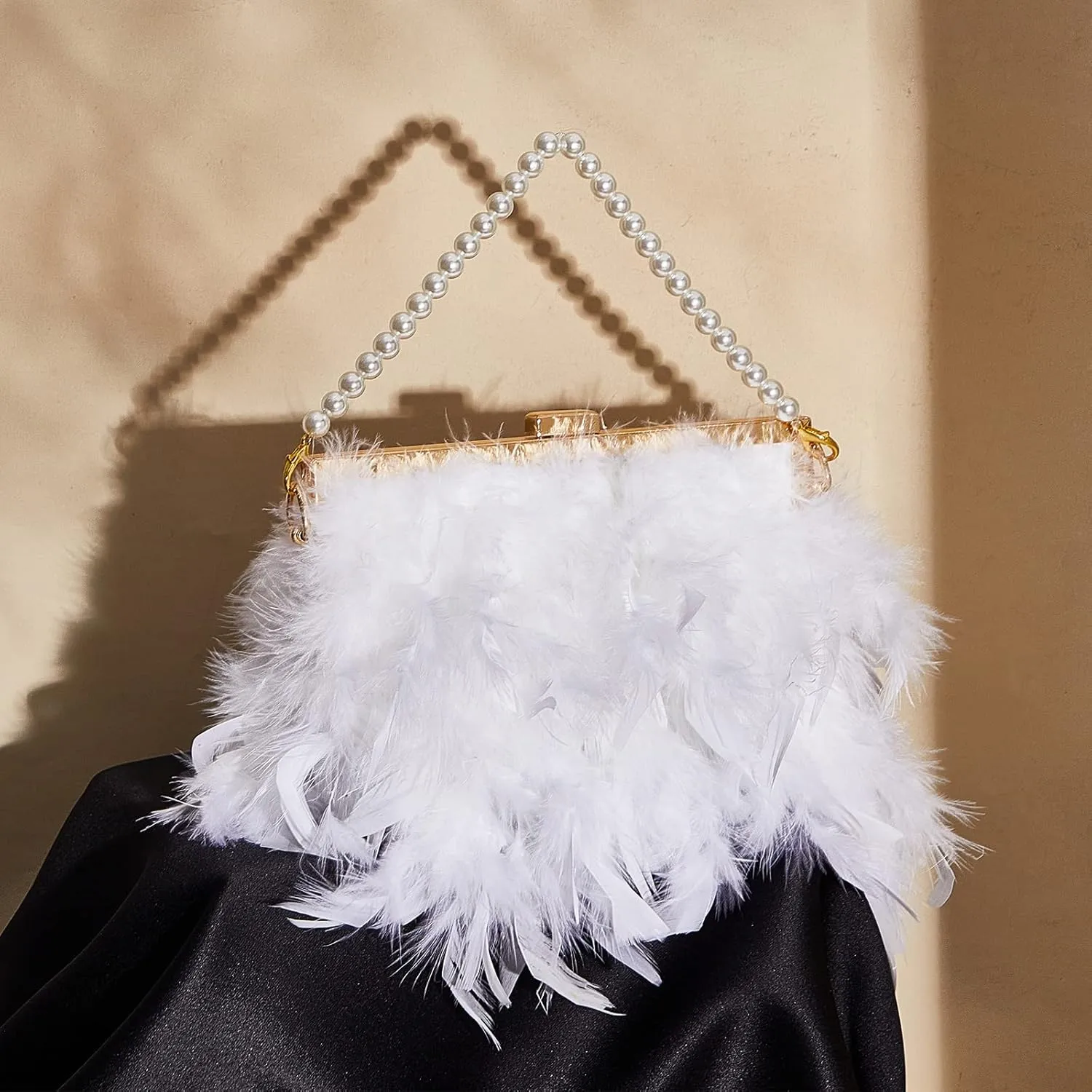 Amylove Feather Clutch Purses for Women Wedding Evening Bride Furry Purse Classy Fringe Glossy Designer
