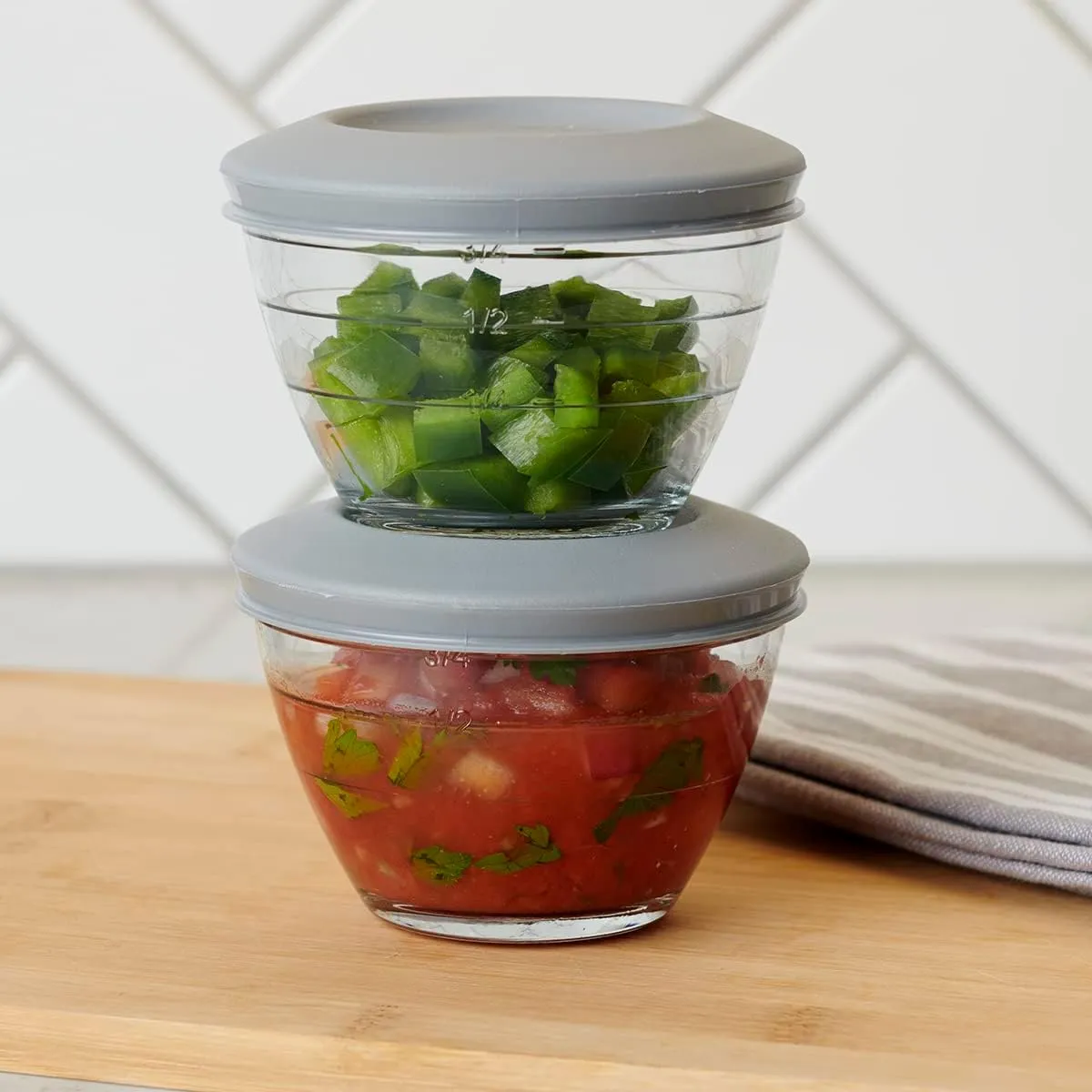 Anchor Hocking 4-IN-1 PREP BOWLS. 6 Piece set (3 Bowls and 3 lids)