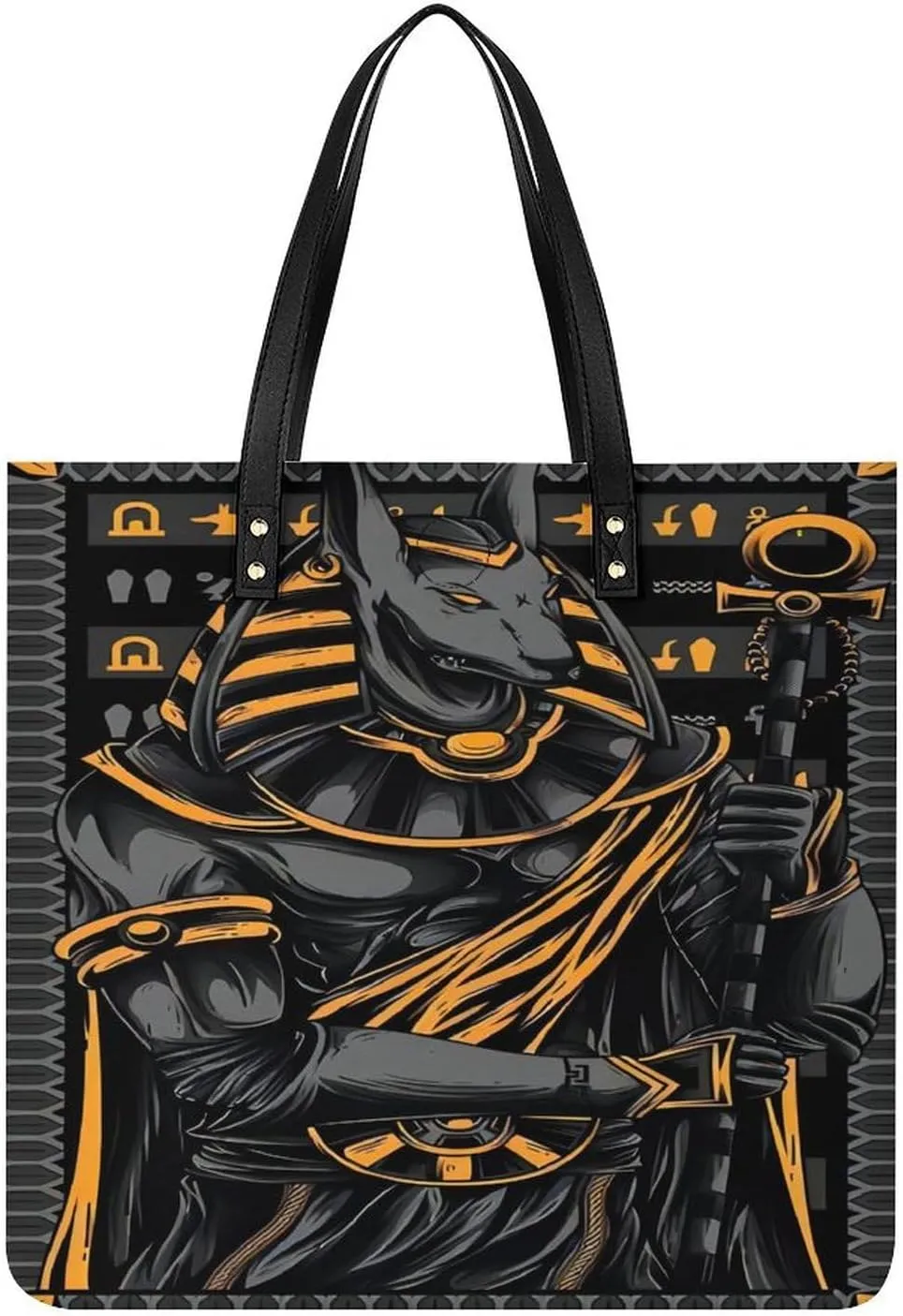 Ancient Egypt Hieroglyph Egyptian God Anubis Women Tote Bags Top Handle Satchel Handbags PU Faux Leather Tassel Shoulder Purse