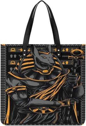 Ancient Egypt Hieroglyph Egyptian God Anubis Women Tote Bags Top Handle Satchel Handbags PU Faux Leather Tassel Shoulder Purse