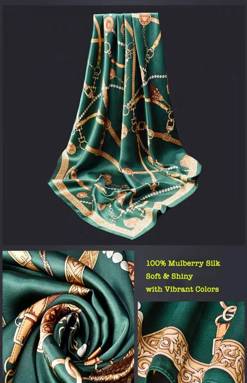 ANDANTINO 100% Mulberry Silk Scarf -21” Lightweight Square Neckerchief – Breathable Digital Printed Scarves with Gift Packed