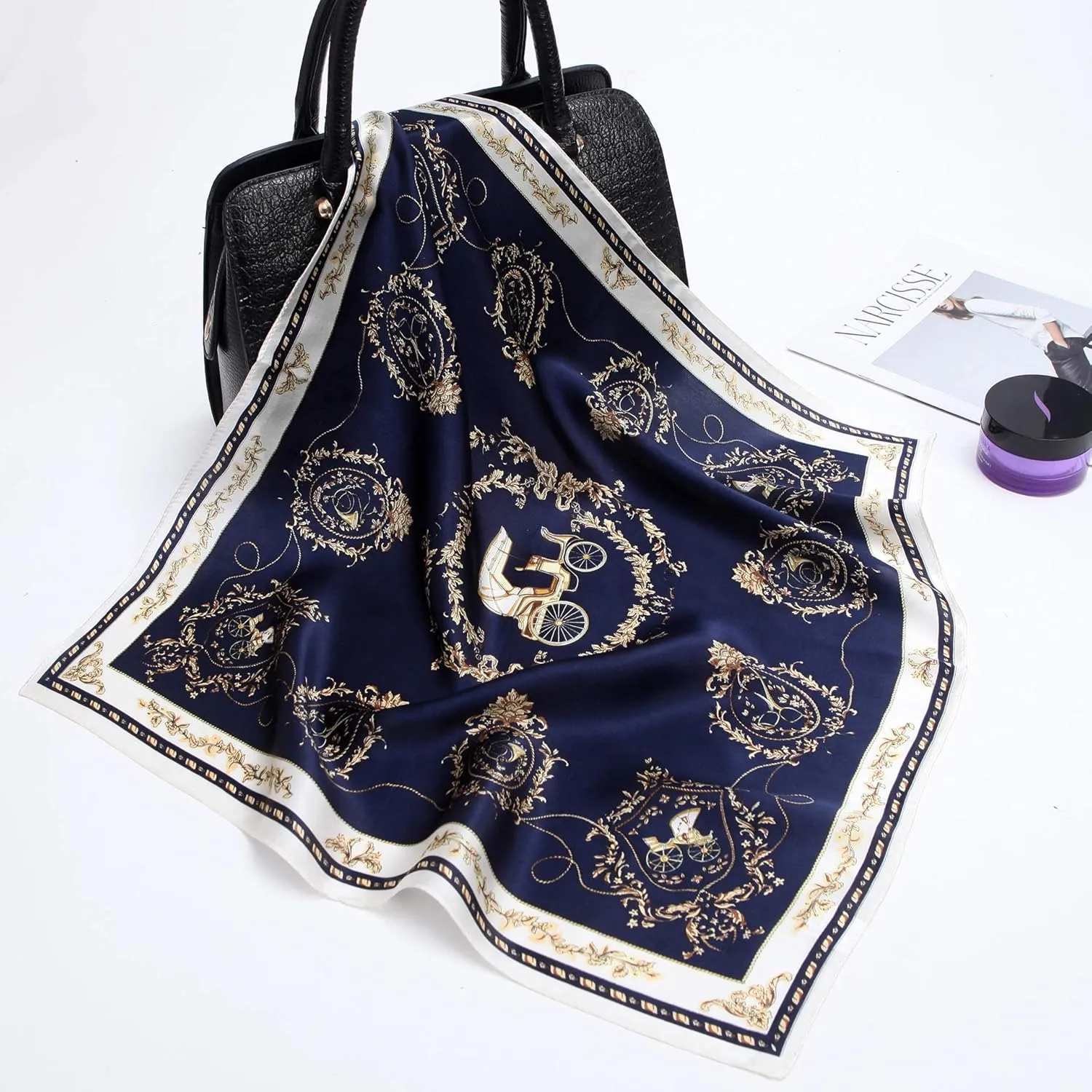 ANDANTINO 100% Mulberry Silk Scarf -21” Lightweight Square Neckerchief – Breathable Digital Printed Scarves with Gift Packed