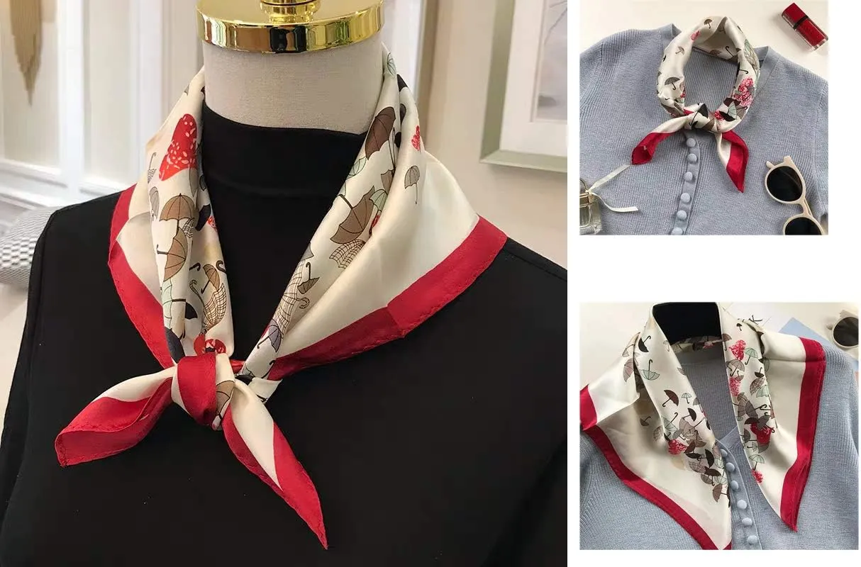 ANDANTINO 100% Mulberry Silk Scarf -21” Lightweight Square Neckerchief – Breathable Digital Printed Scarves with Gift Packed