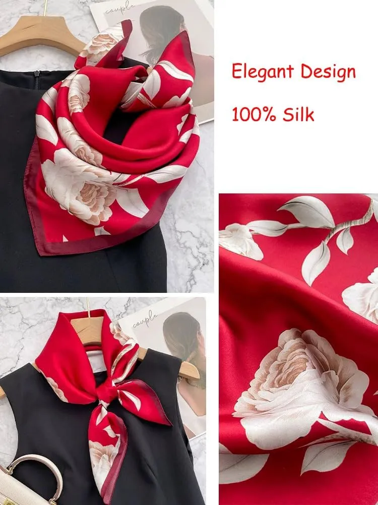ANDANTINO 100% Mulberry Silk Square Scarf for Hair-25.6" X25.6'' Women Men Natural Silk Neckerchief Digital Printed Headscarf
